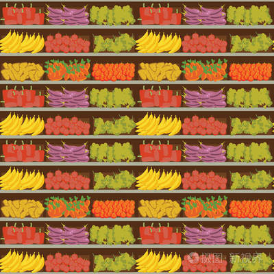 水果和蔬菜貨架和新鮮健康的食物,在超市,選擇大的有機(jī)產(chǎn)品的銷售在食品商店內(nèi)部,商店矢量圖